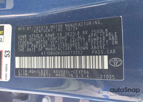2025 Toyota Camry Xse z USA, uszkodzony, nr VIN 4T1DBADK0SU013352